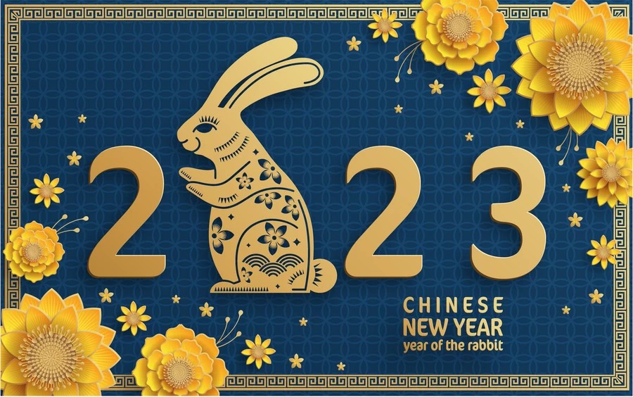 2023兔年新年快乐春节喜庆剪纸金箔插画海报展板背景AI矢量素材【013】